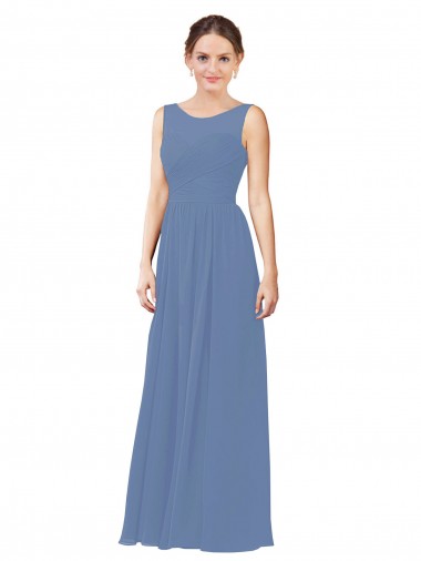Sweetheart Long Soft Chiffon Windsor Blue Sheath Sleeveless Bridesmaid Dress Victoria