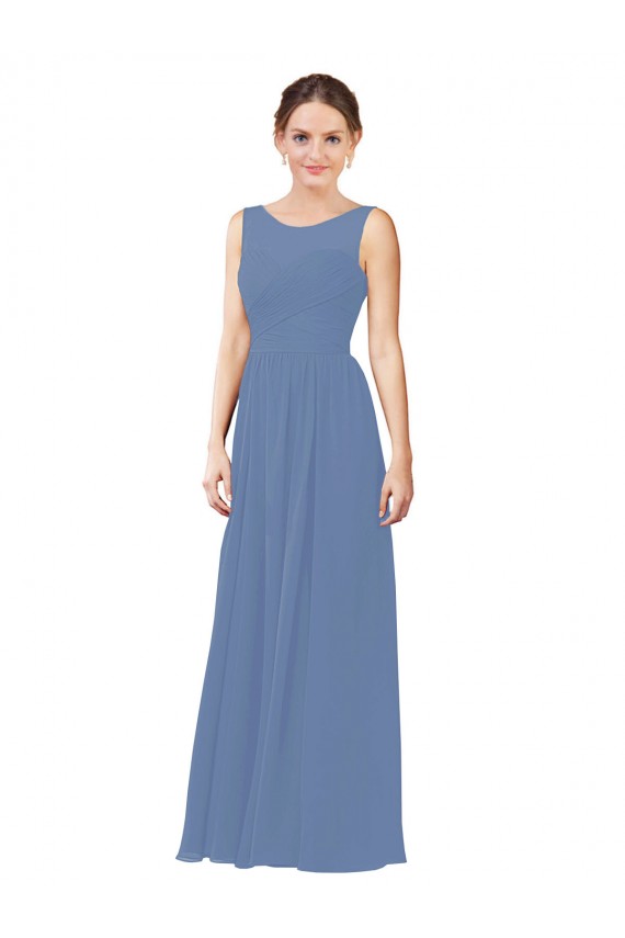 Sweetheart Long Soft Chiffon Windsor Blue Sheath Sleeveless Bridesmaid Dress Victoria