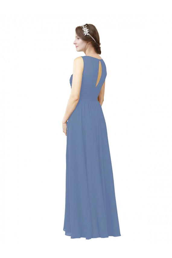Sweetheart Long Soft Chiffon Windsor Blue Sheath Sleeveless Bridesmaid Dress Victoria
