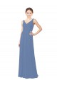 V-Neck Long Soft Chiffon Windsor Blue Sleeveless Bridal Party Dress Victoria