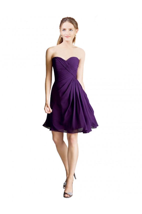 Strapless Knee Length Soft Chiffon Purple Sleeveless Bridesmaid Dress Victoria