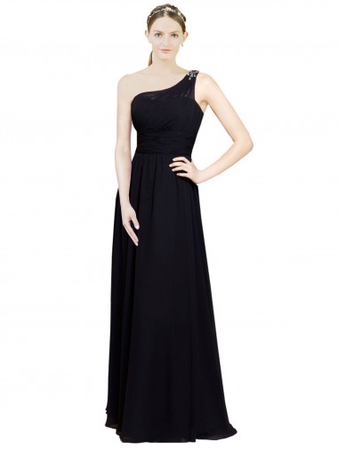 Sweetheart Long Chiffon Black Sleeveless Bridesmaid Dresses Victoria