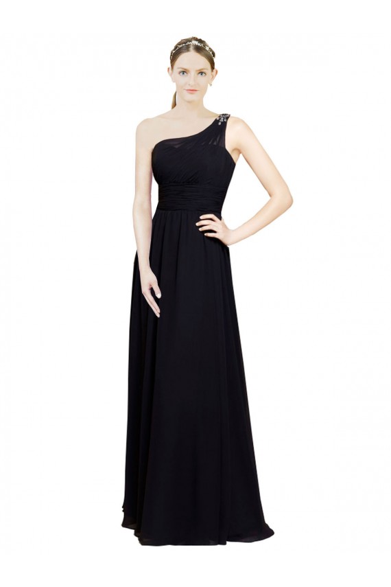 Sweetheart Long Chiffon Black Sleeveless Bridesmaid Dresses Victoria