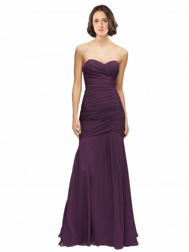 Sweetheart Long Soft Chiffon Grape Sleeveless Bridesmaid Dress Victoria