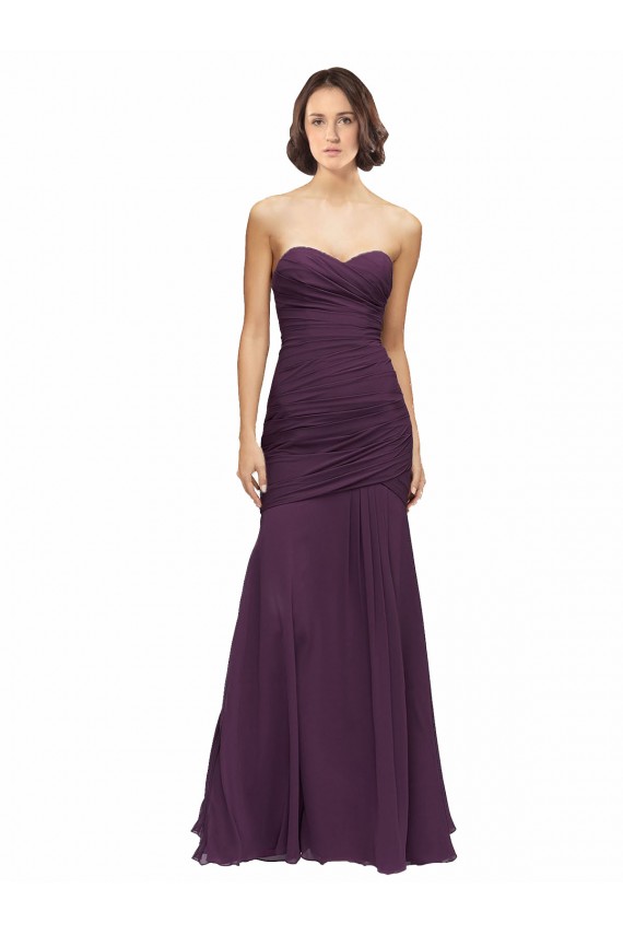 Sweetheart Long Soft Chiffon Grape Sleeveless Bridesmaid Dress Victoria