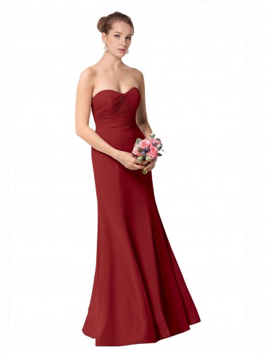 Sweetheart Long Soft Chiffon Burgundy Sleeveless Bridesmaid Dress Victoria