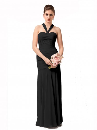 Halter Neck Long Chiffon Black Sleeveless Bridesmaid Dress / Evening Dress Victoria
