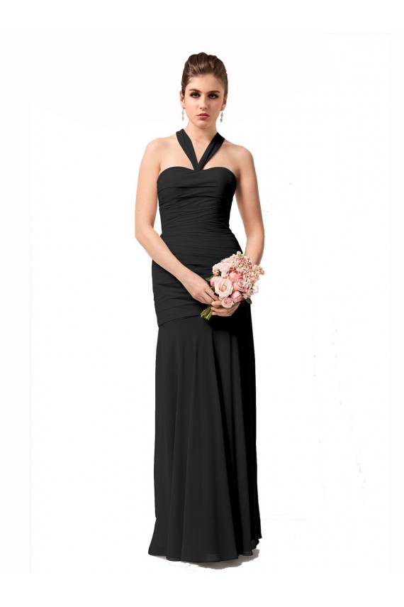 Halter Neck Long Chiffon Black Sleeveless Bridesmaid Dress / Evening Dress Victoria