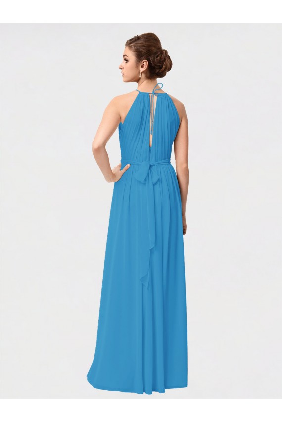 High Neck Soft Chiffon Burgundy Sleeveless High Low Bridesmaid Dress Victoria