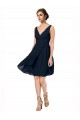 V-Neck Knee Length Soft Chiffon Dark Navy Sleeveless Bridesmaid Dress Victoria