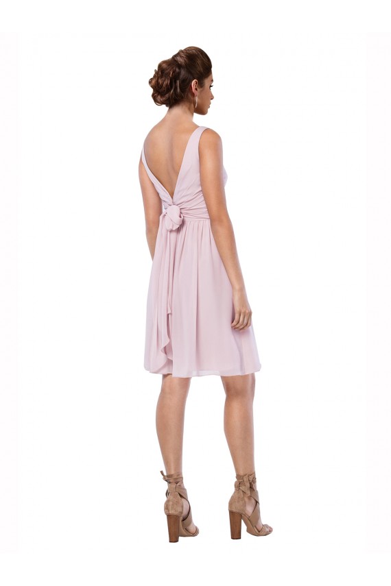 V-Neck Knee Length Soft Chiffon Dark Navy Sleeveless Bridesmaid Dress Victoria