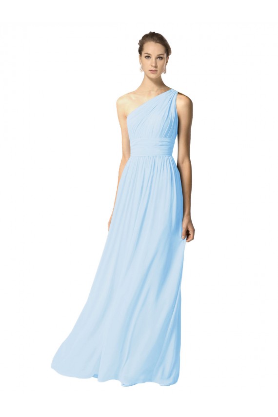 One Shoulder Long Soft Chiffon Light Sky Blue Sleeveless Bridesmaid Dress Victoria