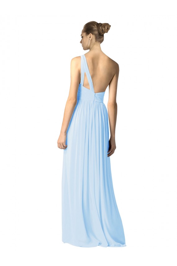 One Shoulder Long Soft Chiffon Light Sky Blue Sleeveless Bridesmaid Dress Victoria