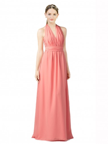 Sweetheart Long Soft Chiffon Watermelon Sleeveless Bridesmaid Dress Victoria