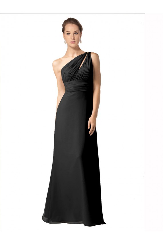 One Shoulder Long Soft Chiffon Black Sleeveless Bridesmaid Dress Victoria