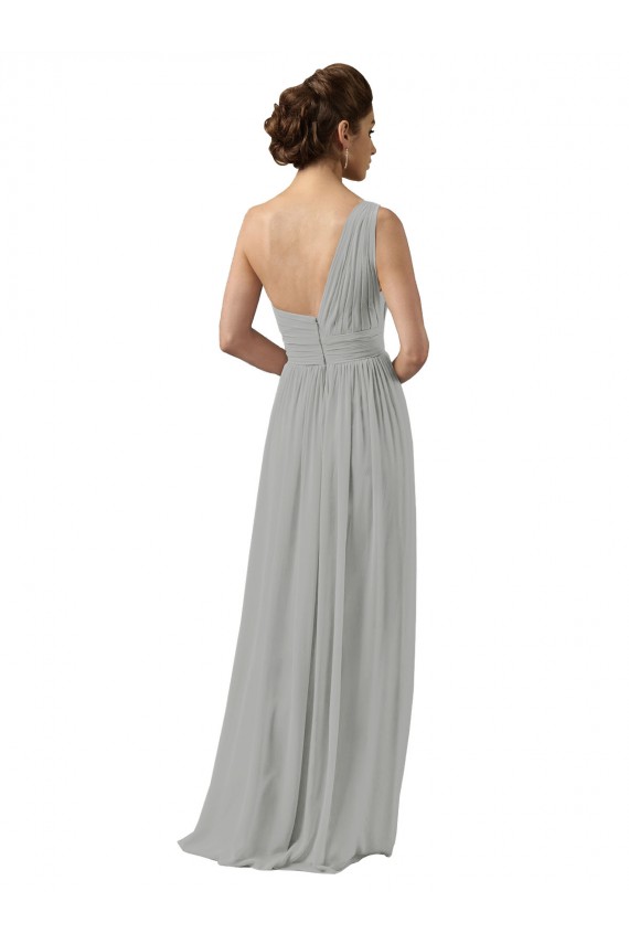 One Shoulder Long Soft Chiffon Silver Sleeveless Bridesmaid Dress Victoria