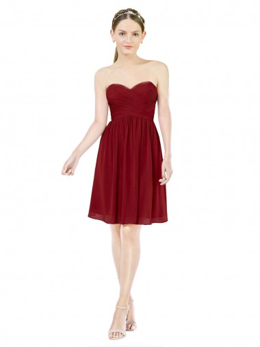 Sweetheart Knee Length Soft Chiffon Burgundy Sleeveless Bridesmaid Dress Victoria