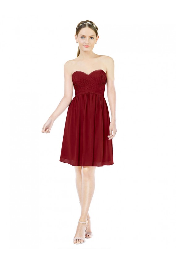 Sweetheart Knee Length Soft Chiffon Burgundy Sleeveless Bridesmaid Dress Victoria