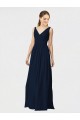 V-Neck Long Chiffon Dark Navy Sleeveless Bridesmaid Dresses / Formal Dresses Victoria