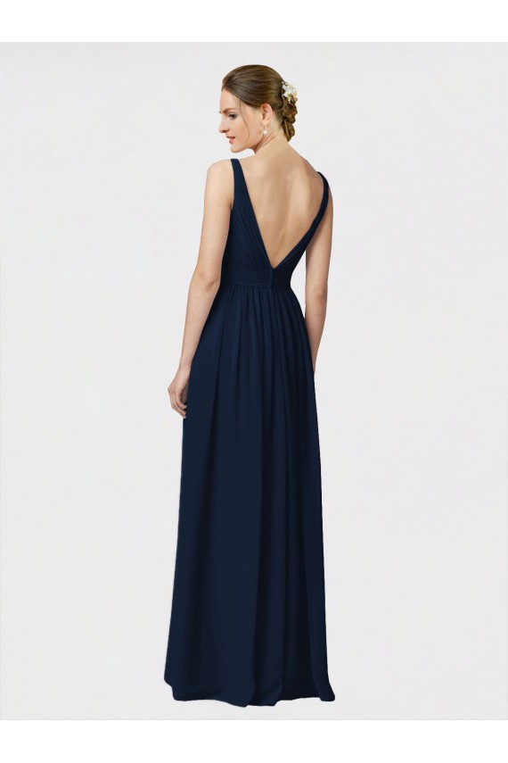 V-Neck Long Chiffon Dark Navy Sleeveless Bridesmaid Dresses / Formal Dresses Victoria
