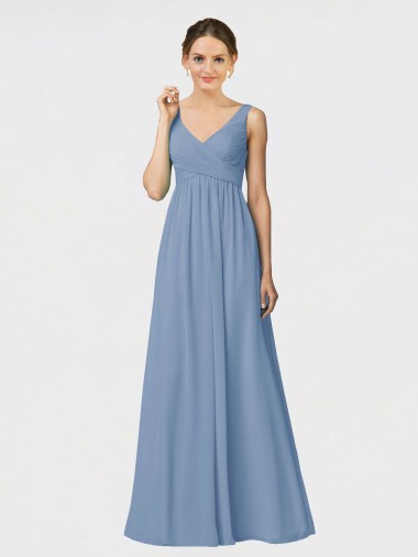 Sweetheart Long Soft Chiffon Dusty Blue Sleeveless Bridesmaid Gown Victoria