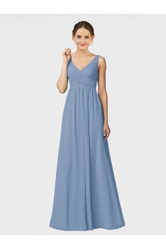 Sweetheart Long Soft Chiffon Dusty Blue Sleeveless Bridesmaid Gown Victoria