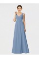 Sweetheart Long Soft Chiffon Dusty Blue Sleeveless Bridesmaid Gown Victoria