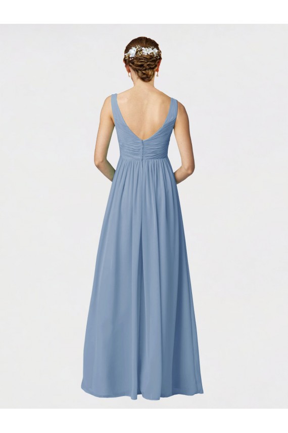 Sweetheart Long Soft Chiffon Dusty Blue Sleeveless Bridesmaid Gown Victoria