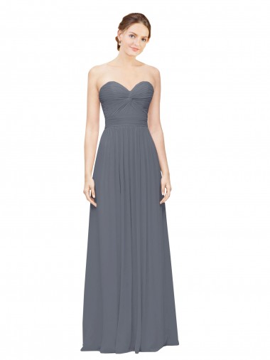 Sweetheart Long Soft Chiffon Slate Grey Sleeveless Bridesmaid Dress Victoria