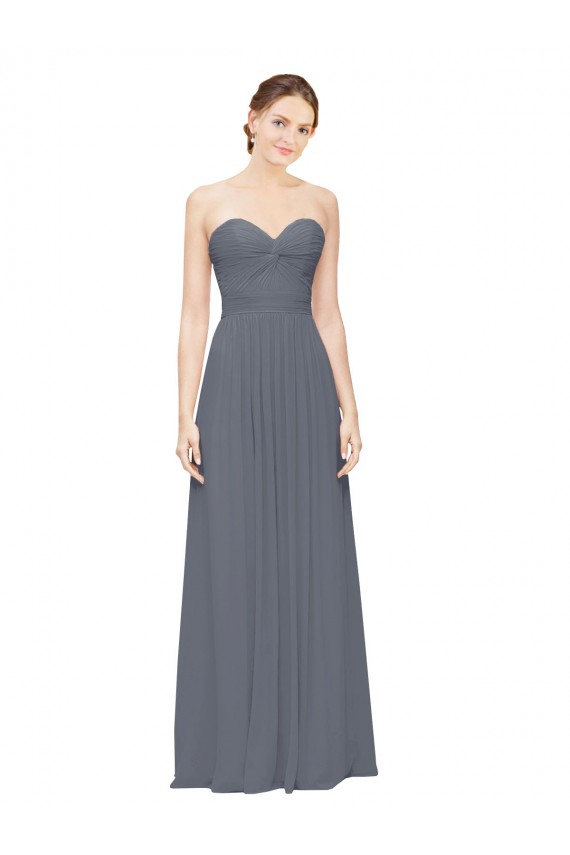 Sweetheart Long Soft Chiffon Slate Grey Sleeveless Bridesmaid Dress Victoria