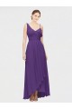 V-Neck Long Soft Chiffon Plum Purple Sleeveless High Low Bridesmaid Dress Victoria