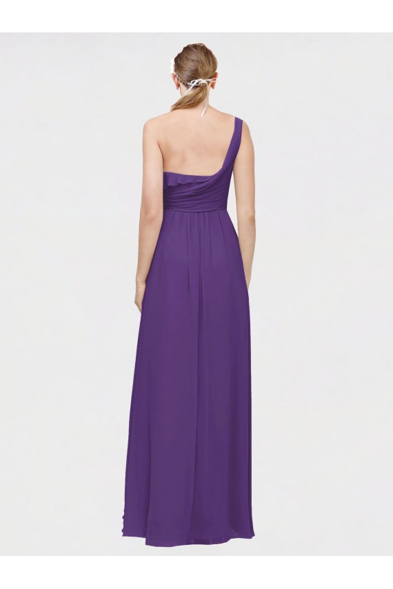V-Neck Long Soft Chiffon Plum Purple Sleeveless High Low Bridesmaid Dress Victoria
