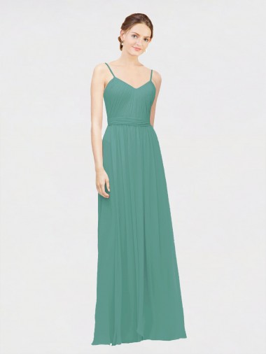 V-Neck Long Chiffon Icelandic Silver Sleeveless Bridesmaid Dress / Evening Dress Victoria