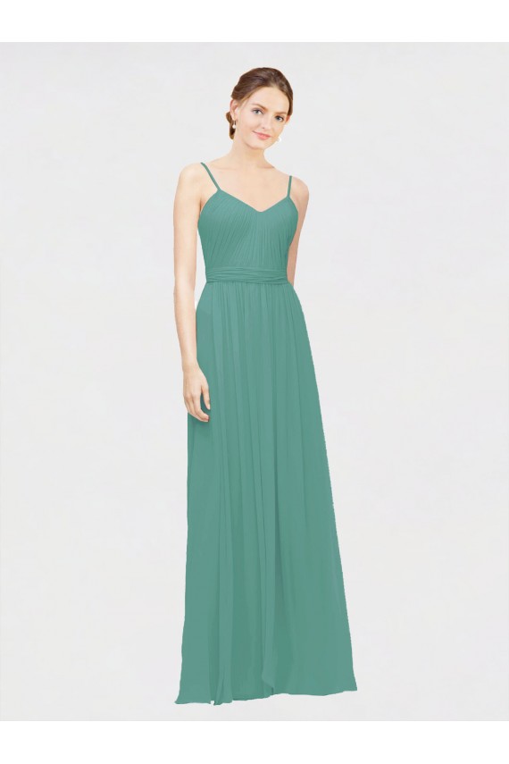 V-Neck Long Chiffon Icelandic Silver Sleeveless Bridesmaid Dress / Evening Dress Victoria