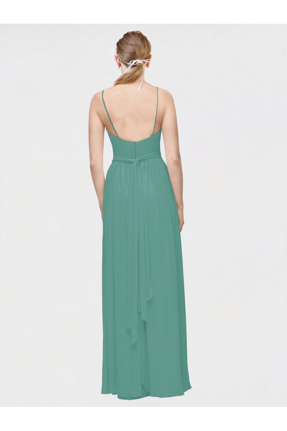 V-Neck Long Chiffon Icelandic Silver Sleeveless Bridesmaid Dress / Evening Dress Victoria