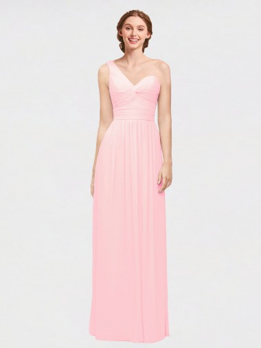 Sweetheart Long Soft Chiffon Pink Sleeveless Bridesmaid Dress Victoria