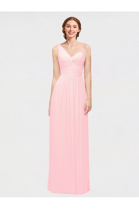 Sweetheart Long Soft Chiffon Pink Sleeveless Bridesmaid Dress Victoria