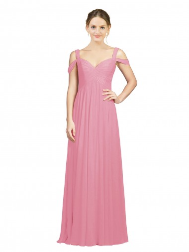 Sweetheart Long Soft Chiffon Skin Pink Sleeveless Bridesmaid Dress Victoria