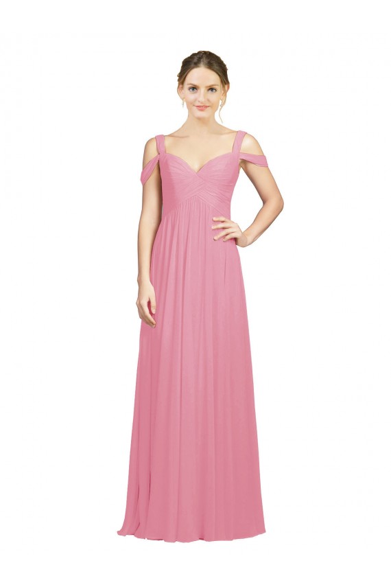 Sweetheart Long Soft Chiffon Skin Pink Sleeveless Bridesmaid Dress Victoria