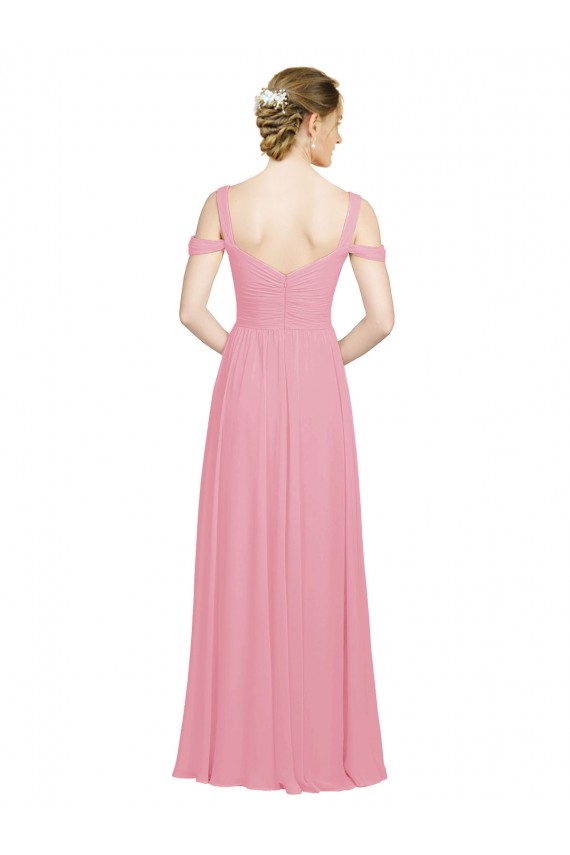 Sweetheart Long Soft Chiffon Skin Pink Sleeveless Bridesmaid Dress Victoria