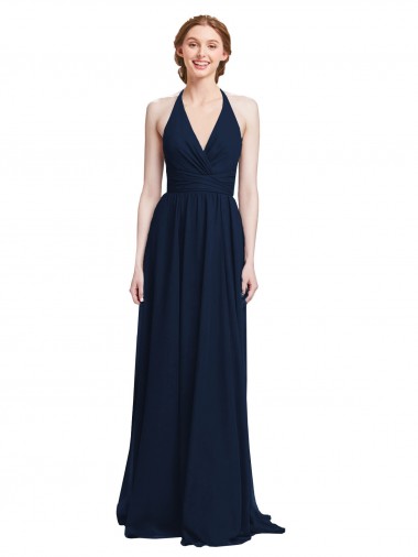 V-Neck Long Chiffon Dark Navy Sleeveless Formal Dress / Bridesmaid Dress Victoria