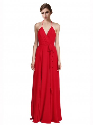 V-Neck Long Chiffon Red Sleeveless Bridesmaid Dress Victoria