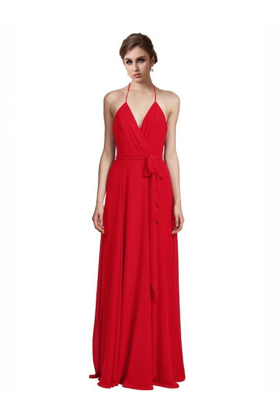 V-Neck Long Chiffon Red Sleeveless Bridesmaid Dress Victoria