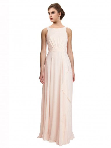 High Neck Long Chiffon Cream Pink Sleeveless Bridesmaid Dress / Evening Dress Victoria