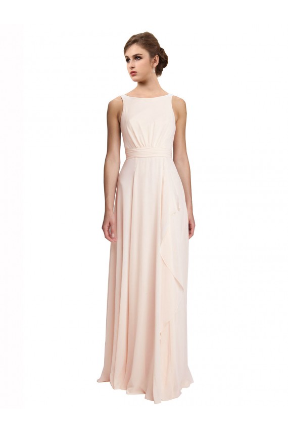 High Neck Long Chiffon Cream Pink Sleeveless Bridesmaid Dress / Evening Dress Victoria