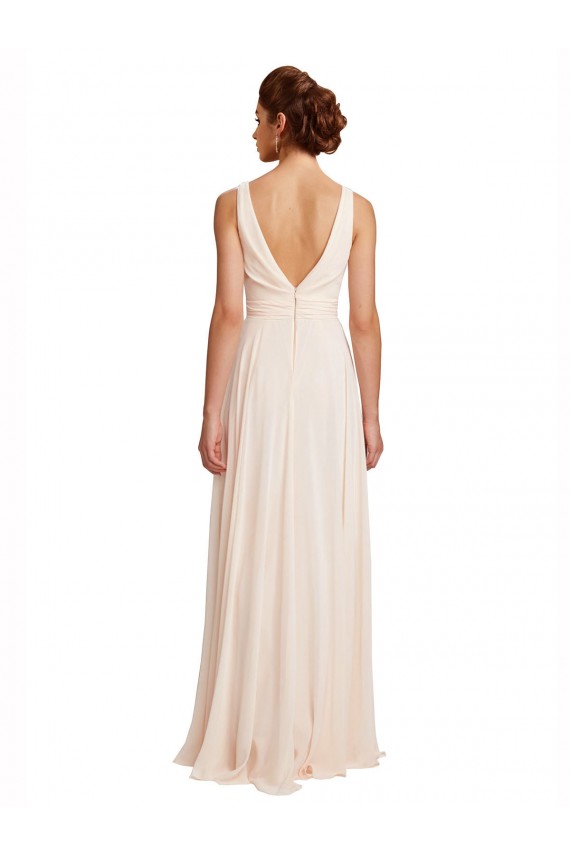 High Neck Long Chiffon Cream Pink Sleeveless Bridesmaid Dress / Evening Dress Victoria