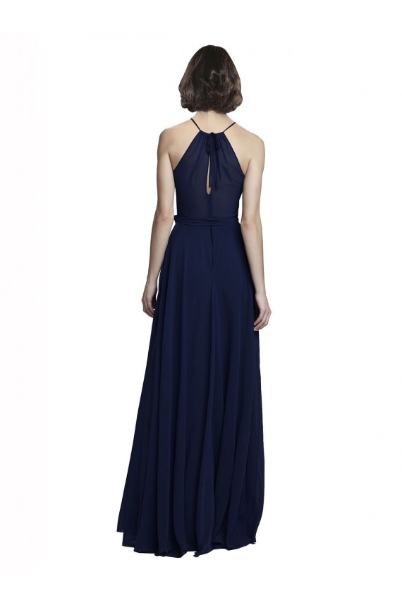 High Neck Long Chiffon Dark Navy Sleeveless Evening Gowns / Bridesmaid Dresses Victoria