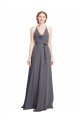 Halter Neck Long Soft Chiffon Slate Grey Sleeveless Bridesmaid Dress Victoria