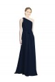 One Shoulder Long Chiffon Dark Navy Sleeveless Bridesmaid Dress / Evening Dress Victoria