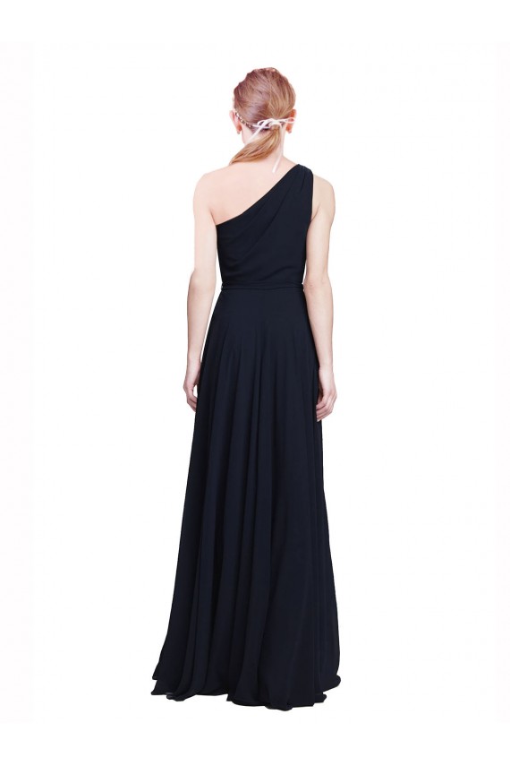 One Shoulder Long Chiffon Dark Navy Sleeveless Bridesmaid Dress / Evening Dress Victoria